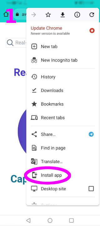 find the install app option in the browser menu